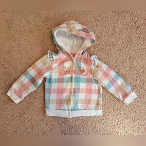 Little Me Jacket Girls 4T Plaid Hooded Full Zip Lightweight Fall Coat